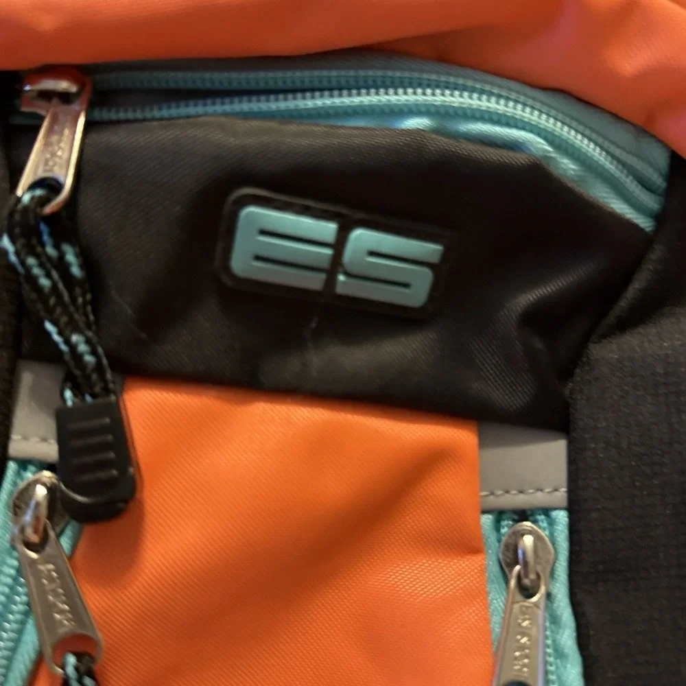 ES Backpack Coral Black Aqua School Travel Laptop Book Bag Multi Pocket‎